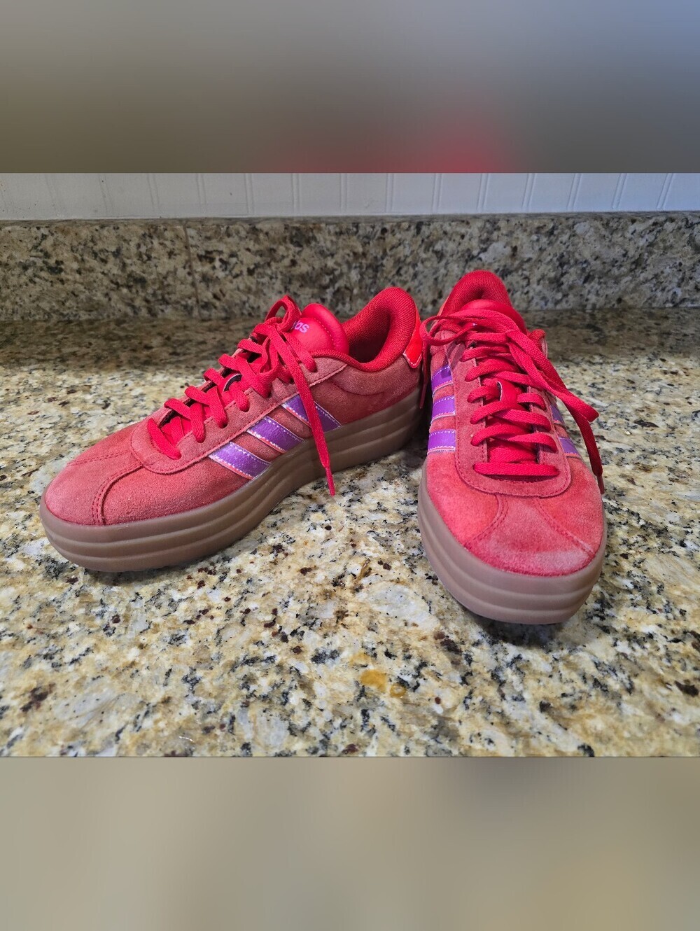 Adidas VL Court Bold Platform Women’s 8 Red Purple Gum Suede Sneakers JI0482